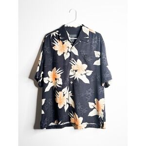 Saddlebred Men's Hawaiian Floral Button Up Shirt Size M Collar Tropical Resort
